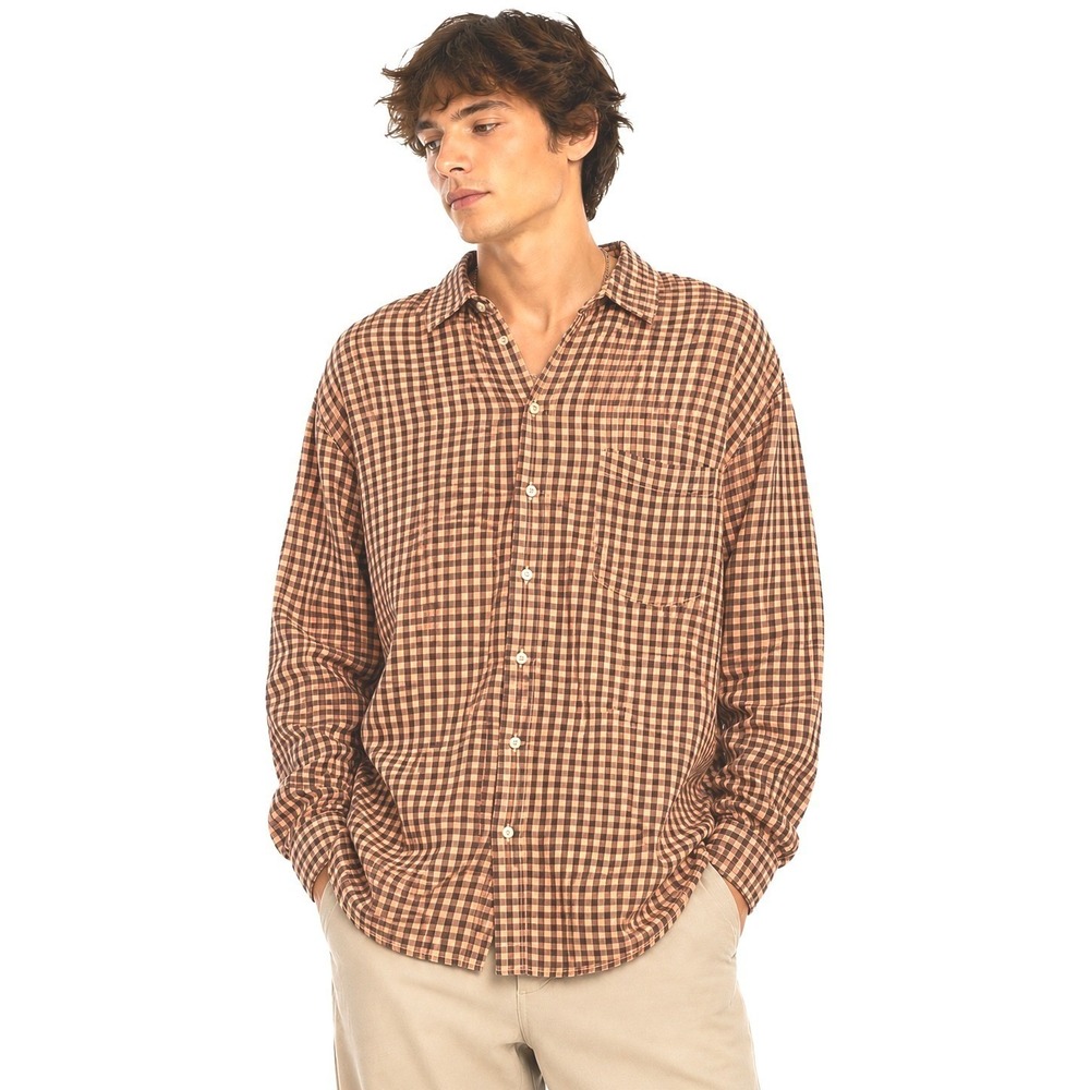 Tommy Bahama Jeans Big & Tall Brown Gingham Tencel Cotton Button Down | Mens 2XL